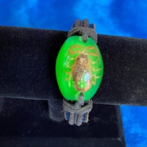 Scorpion in resin adjustable leather bracelet